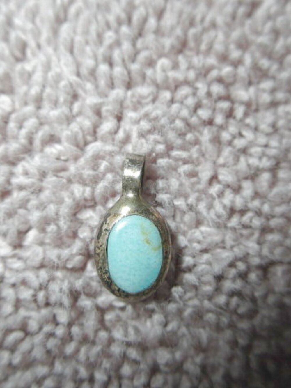 Sterling Silver Turquoise Cabochon Pendant Small .75" Southwestern Boho